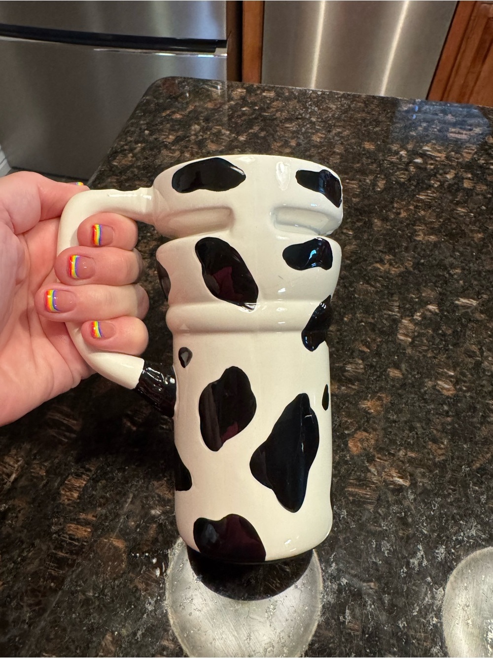 Vintage Cow Print Ceramic Travel Mug Tumbler with Lid & Foam Base 16oz - Picture 5 of 6